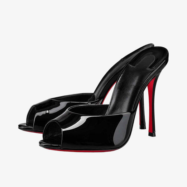 Black Patent Leather Open-Toe Mules