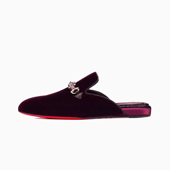 Backless Burgundy Velvet Loafers Slides Casual - ARNO CONTI