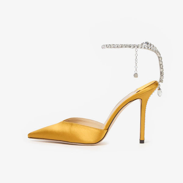 Yellow Satin Pointed Toe Pumps