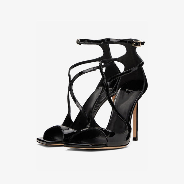 Black Patent Leather Stiletto Sandals