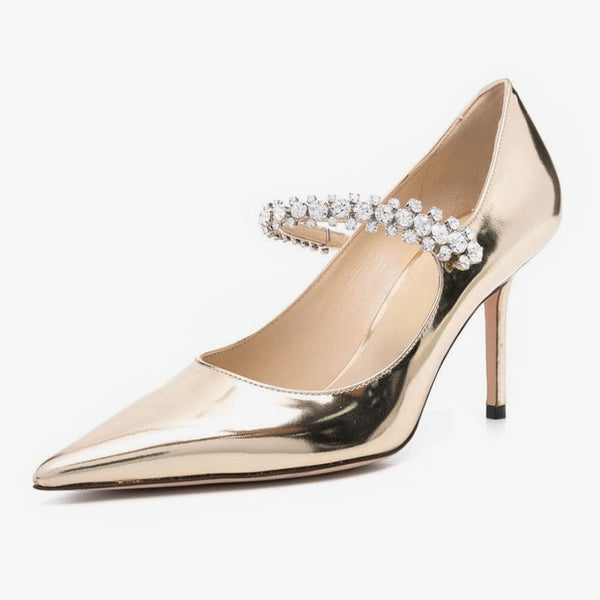 Rose Gold patent leather simple pumps