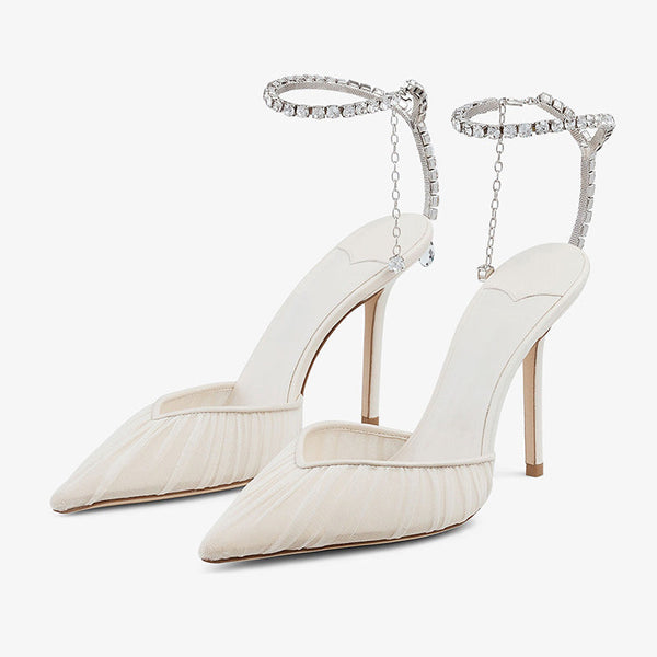 White Mesh fell Stiletto Heels