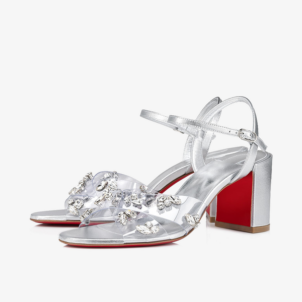 Shimmering Silver PVC Sandal with Strass