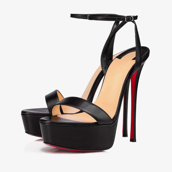 Elegant Black Leather Stiletto Sandals