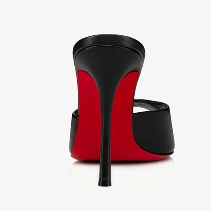 Black Leather Stiletto with Open Toe - ARNO CONTI