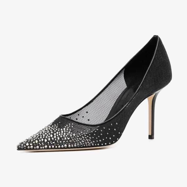 Crystal-Embellished Mesh Pumps