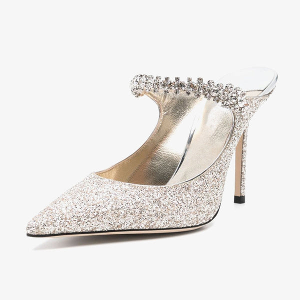 Silver Shiny Beautiful Mules 100mm