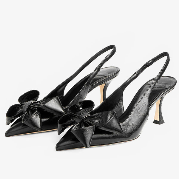 Black Leather Slingback Pumps
