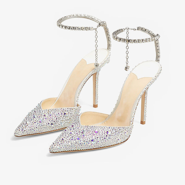 Silver Satin Crystal Embellishment  Pumps