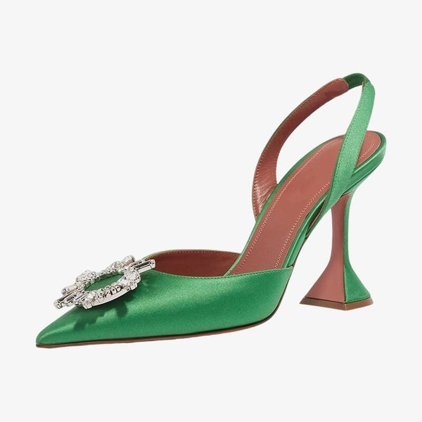 Satin Forest Slingbacks