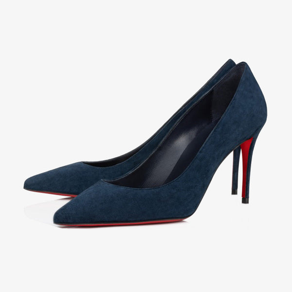 Navy Blue Suede Pointed-Toe Pump