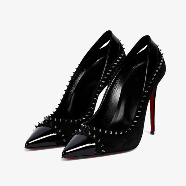 Suede and Patent Leather Pumps with Spikes