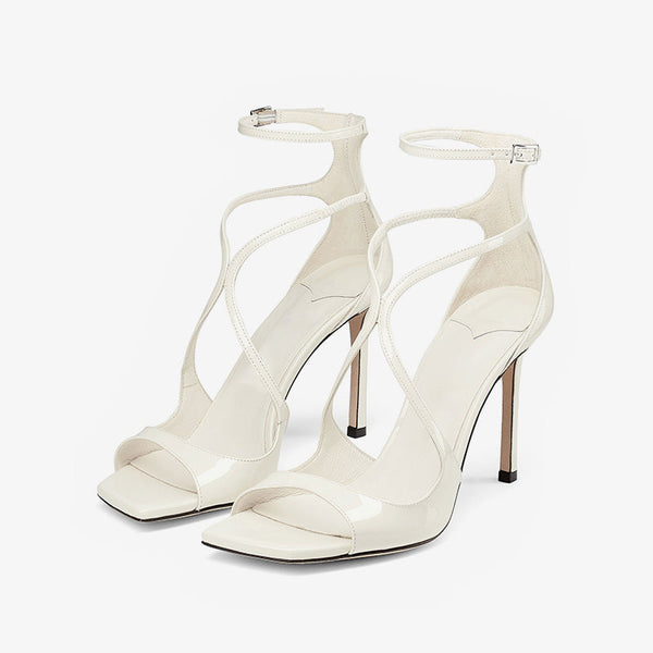 White Curved Strap Leather Sandals
