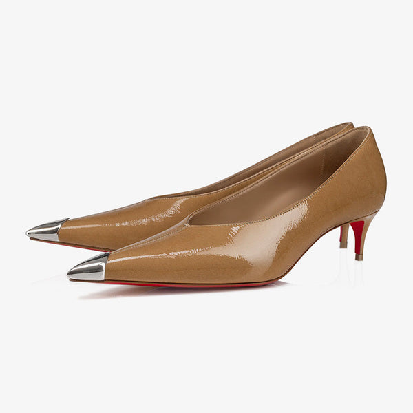 Brown Patent Leather Pointed-Toe Pumps