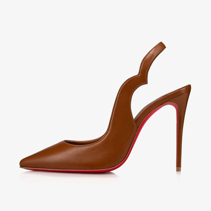 Brown Nappa Leather Cut-Out Heels - ARNO CONTI