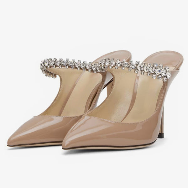 Brown Crystal-Embellished Heels