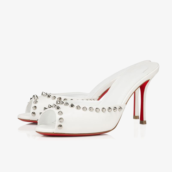 White Nappa Leather Pump with Spiked Peep-Toe