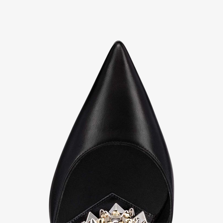 Black Leather with Strass and Silver Spikes - ARNO CONTI