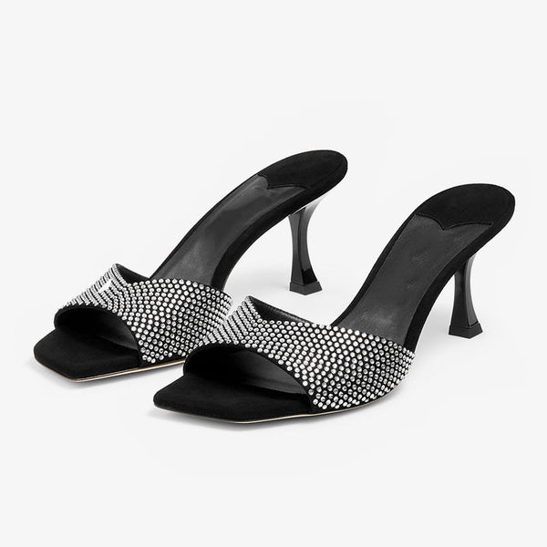 Black Crystal-Embellished Suede Sandals