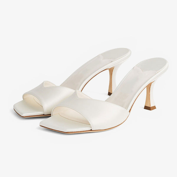 White Satin Curved-Heel Sandals
