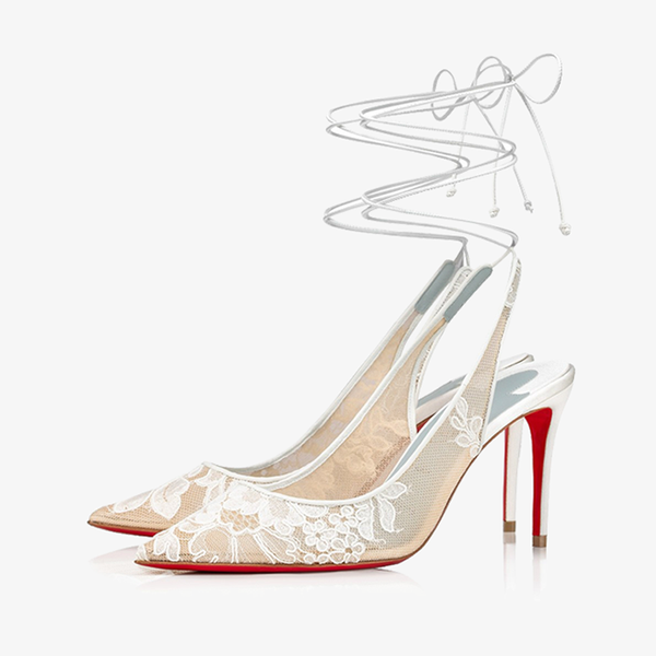 White Lace Slingback Pump with Ankle Tie
