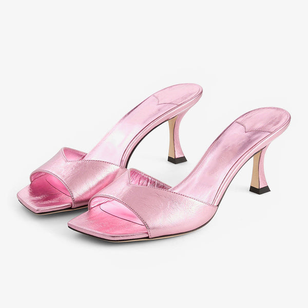 Pink Metallic Leather Heeled Sandals