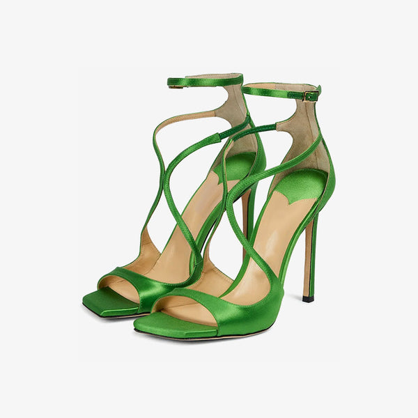 Green Satin Strappy Sandals