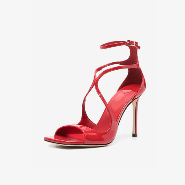 Red Patent Leather Stiletto Sandals