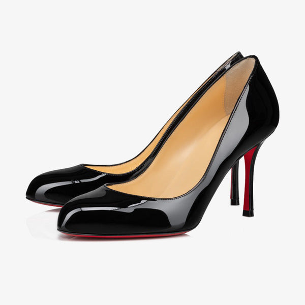 Black Patent Rounded Toe Stiletto Pumps