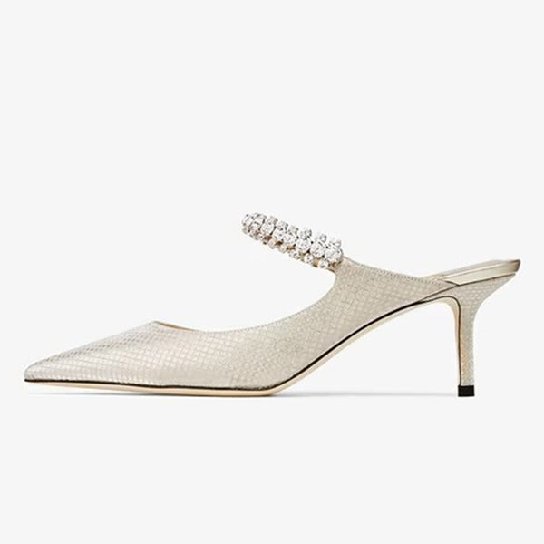 Silver Snake-Effect Mules