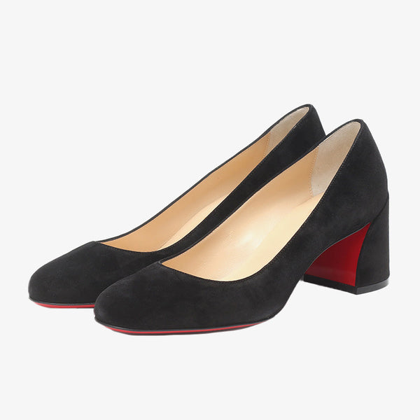 Suede Heel Pumps with Rounded Toe
