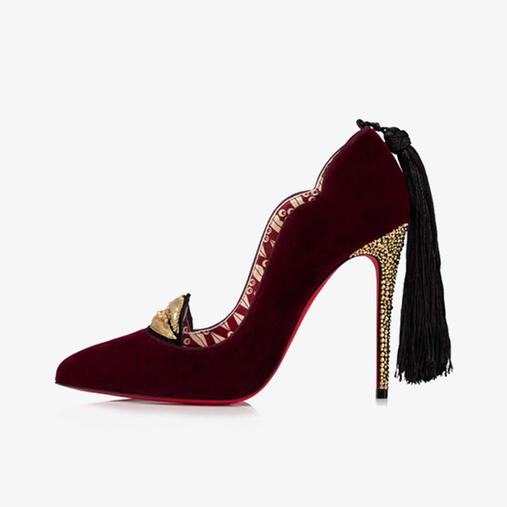 Red velvet Pump with Black Pompom - ARNO CONTI