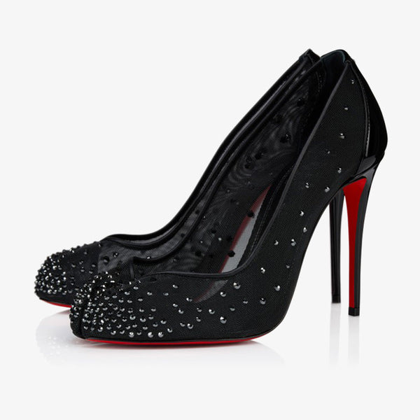 Black Mesh and Patent Leather Pumps