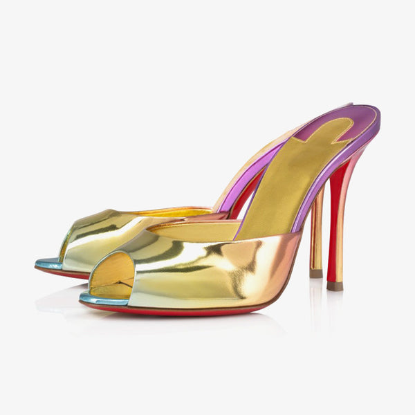 Gold Laminated Leather Stiletto Sandals