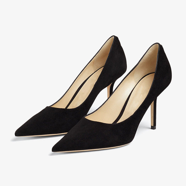 Elegant Black Suede Pointed-Toe Heels