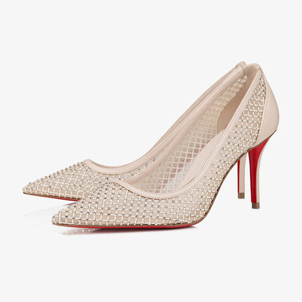 Lychee Mesh Crystal-Embellished Pumps