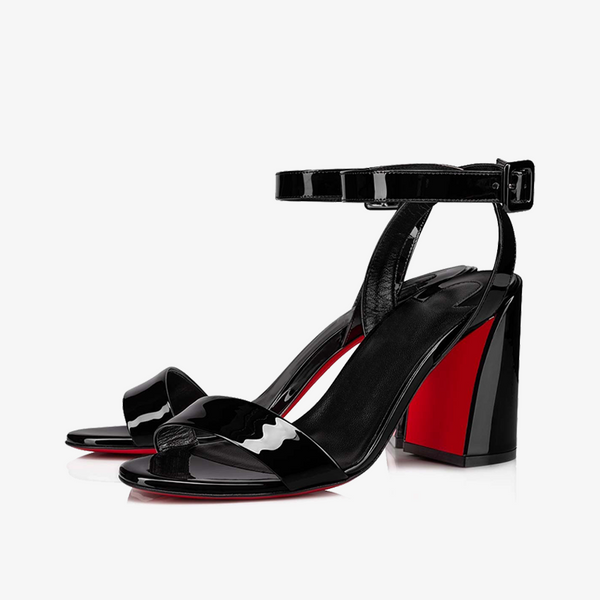 Black Patent Leather Sandal with Square Clasps