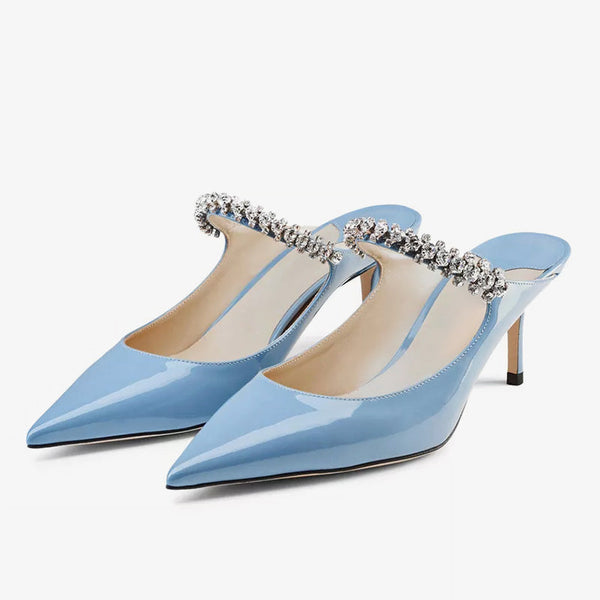 Blue Patent Leather Mules