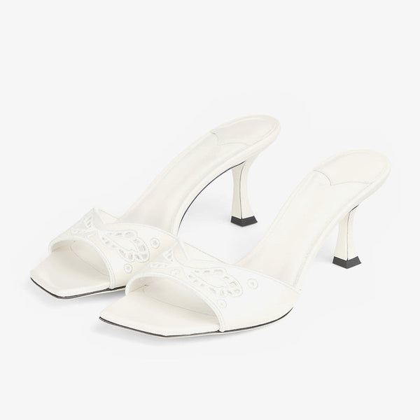 White Embroidered Calf Leather Sandals