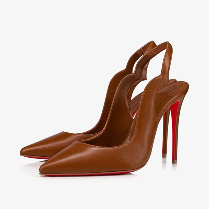 Brown Nappa Leather Cut-Out Heels - ARNO CONTI