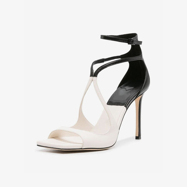 White and Black Calf Leather Sandals