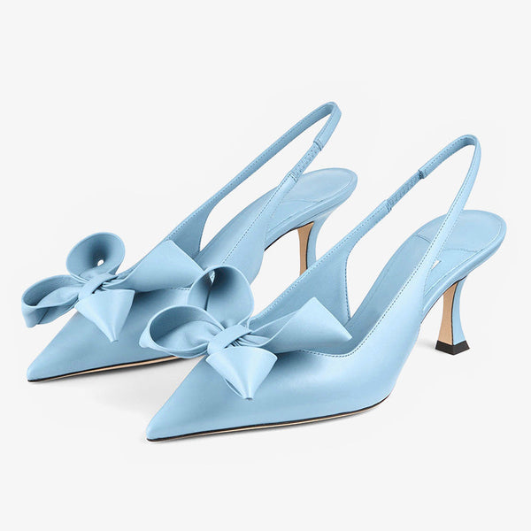 Blue Leather Slingback Pumps