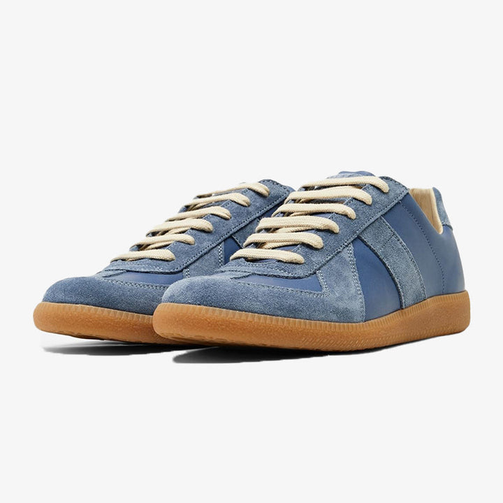 Blue Calf Leather and Suede Sneakers - Arno Conti Shoe