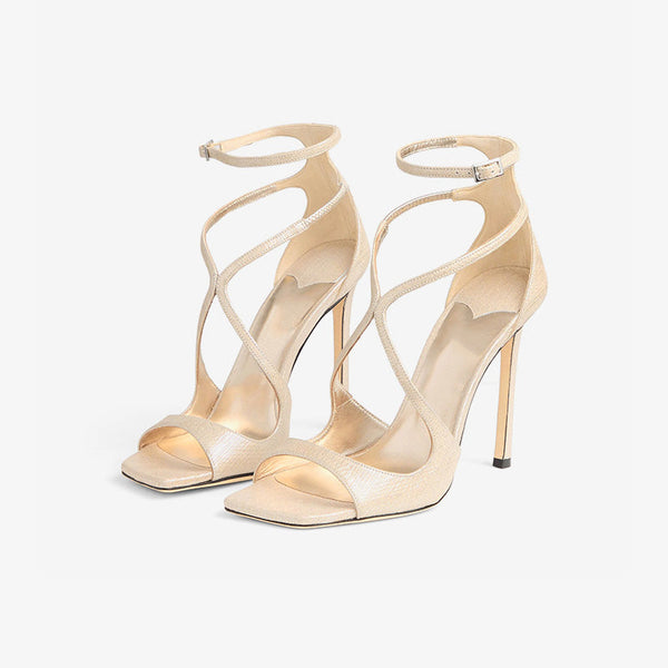 Gold Cross Strap High Heel Sandals