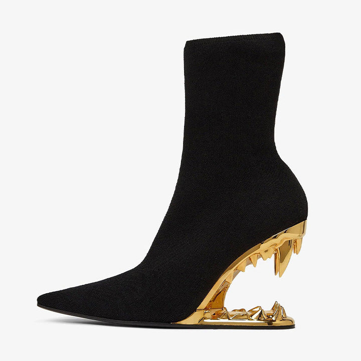 Gold Sculpted Heel Ribbed Sock Boots - Arno Conti Shoe