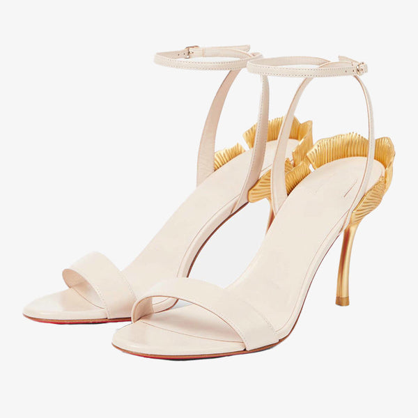 Cream Leather Sandal with Gingko Leaf Heel