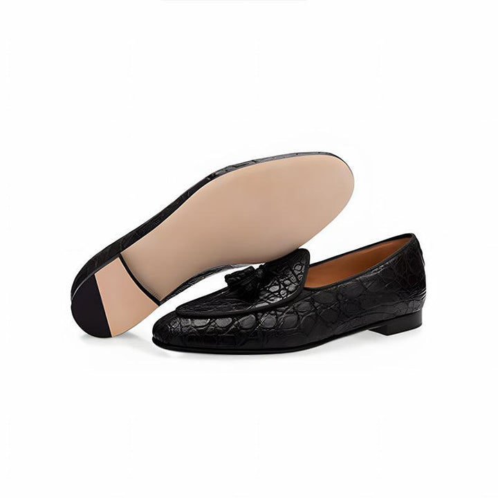Crocodile-Embossed Leather Loafers - Arno Conti Shoe