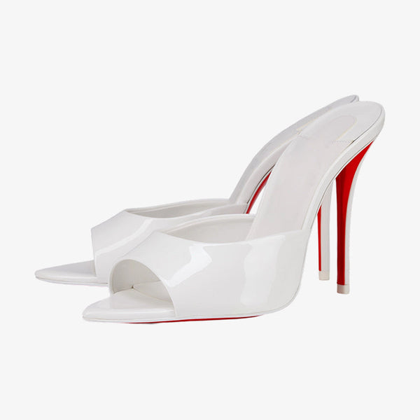 Patent Leather Stiletto White Mule