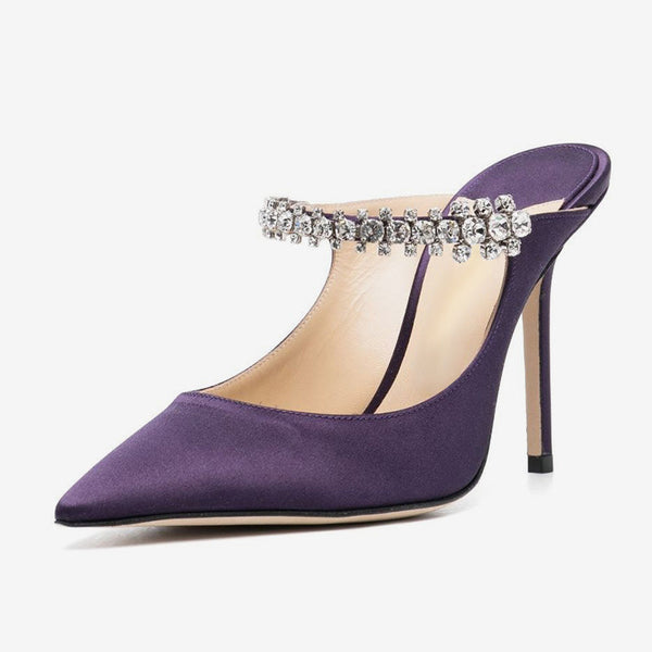 Purple Satin Mules Spike 100mm