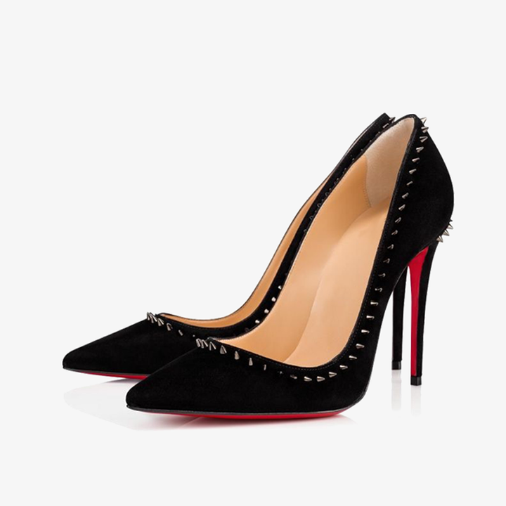 Black Suede Pumps with Gunmetal Spikes - ARNO CONTI